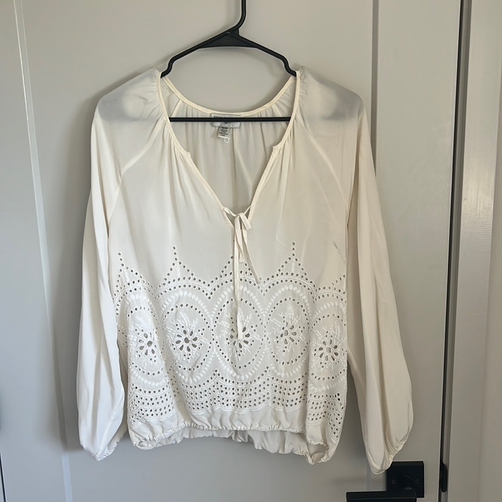 True Religion Ivory Puff Sleeve Silk Blouse